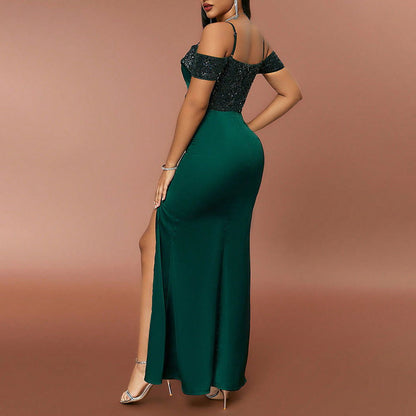 Hanging Sequin Stitching Slimming Strap Bridesmaid Dress Dress