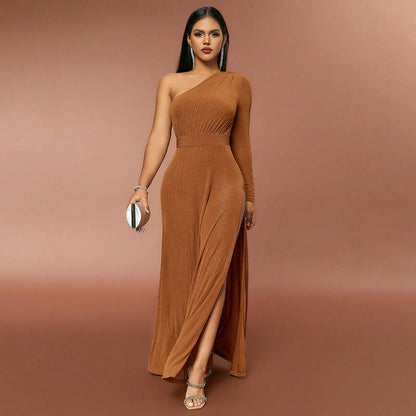 Dress Slim Shoulder Long Sleeve Split Casual Dress