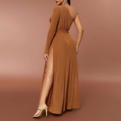 Dress Slim Shoulder Long Sleeve Split Casual Dress