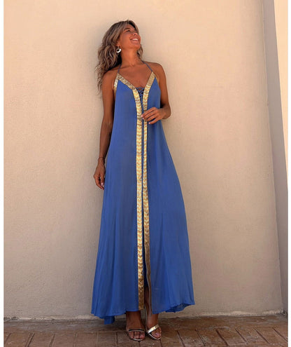 Lace up Halterneck Dress Casual Loose Vacation Large Swing Dress
