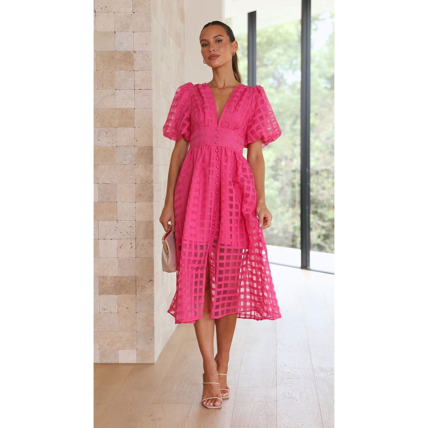 Multi Color Lantern Sleeve Dress Casual Party