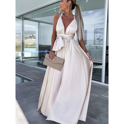 Changeable Lace up Dress Loose Casual Slit Dress