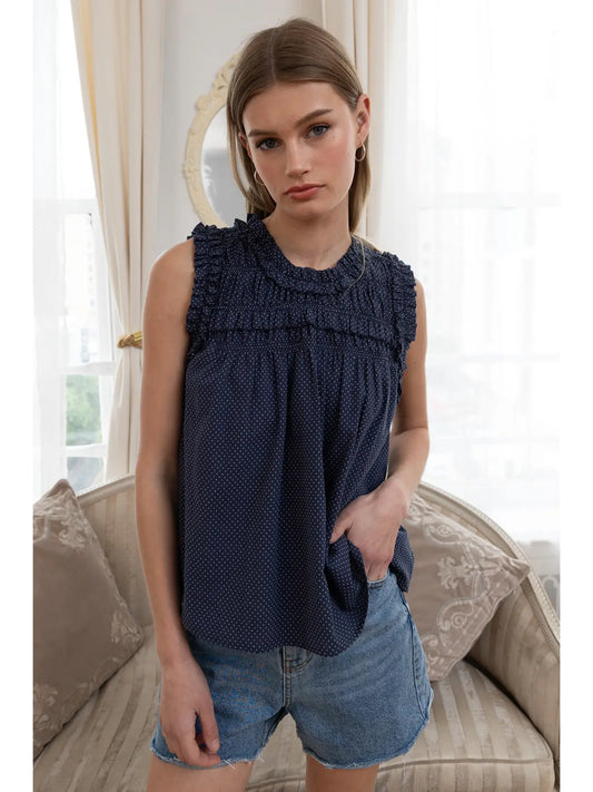 Flowy Mini Dot Ruffle Blouse